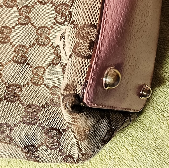 GUCCI Vintage Monogram Tote Brown/tan canvas & pink Leather trim - Picture 9 of 16